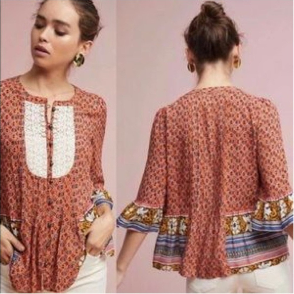 Maeve Anthropologie Blouse Floral Print‎ Button Down Top Women's Size 4